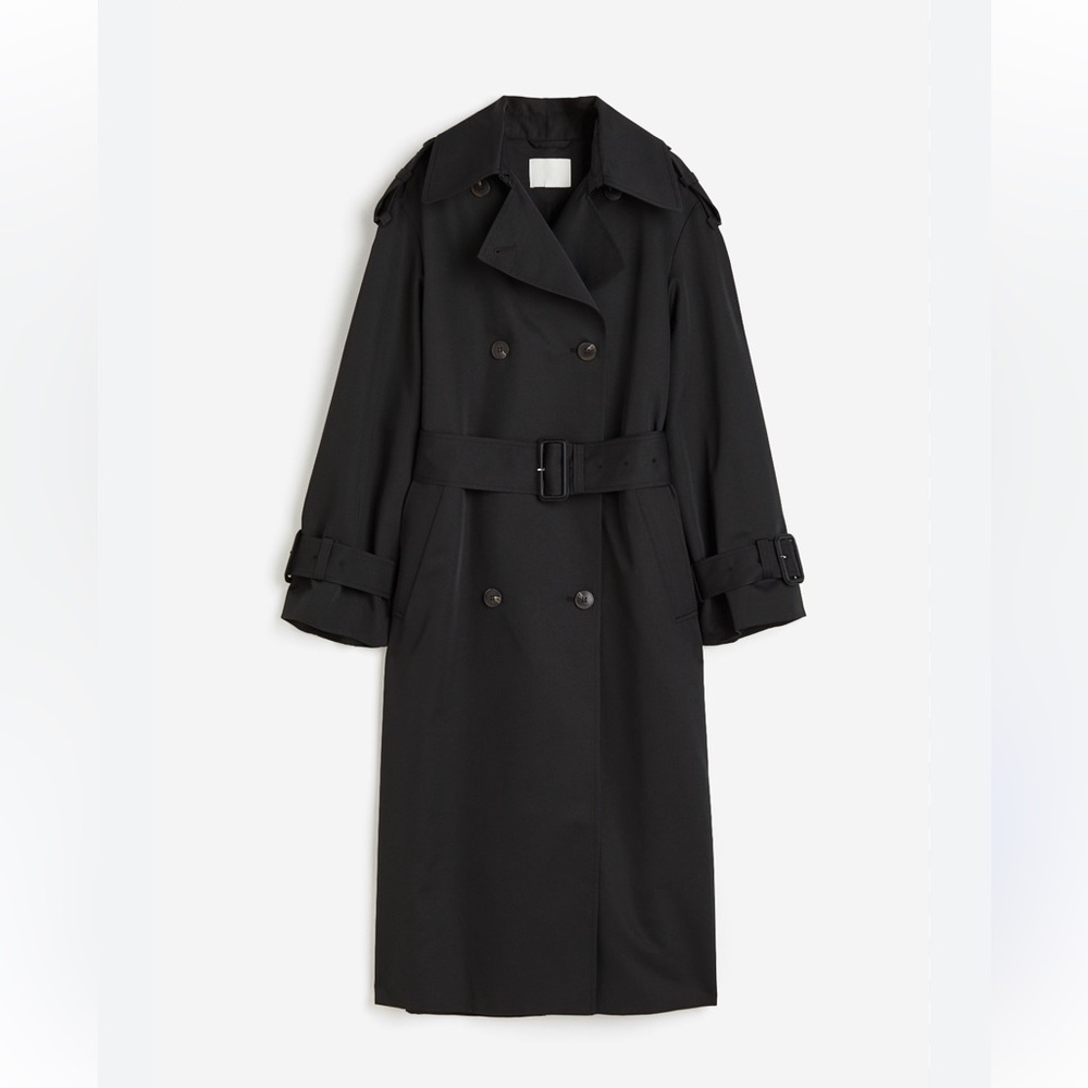 H&M Black double breasted Trench Coat size L